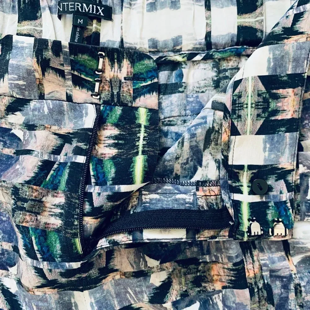INTERMIX Women's Aztec Geo Watercolor Print 100% Silk Dress Shorts | Size: M